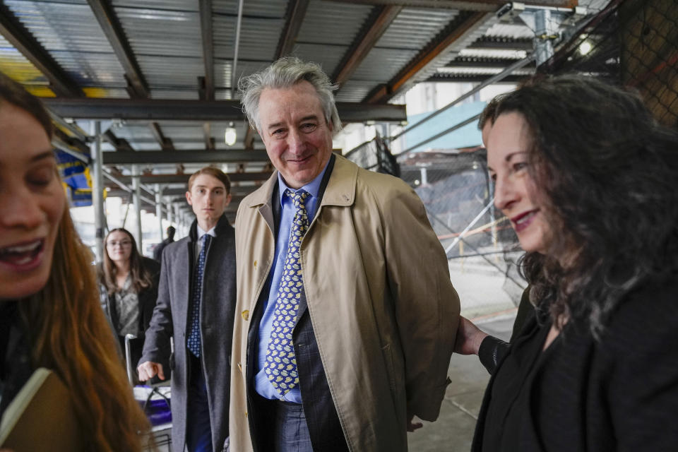 Former Rock & Roll Hall of Fame curator Craig Inciardi smiles as he leaves court, Wednesday, March 6, 2024, in New York. New York prosecutors abruptly dropped their criminal case midtrial Wednesday against three men who had been accused of conspiring to possess a cache of hand-drafted lyrics to "Hotel California" and other Eagles hits.(AP Photo/Mary Altaffer)