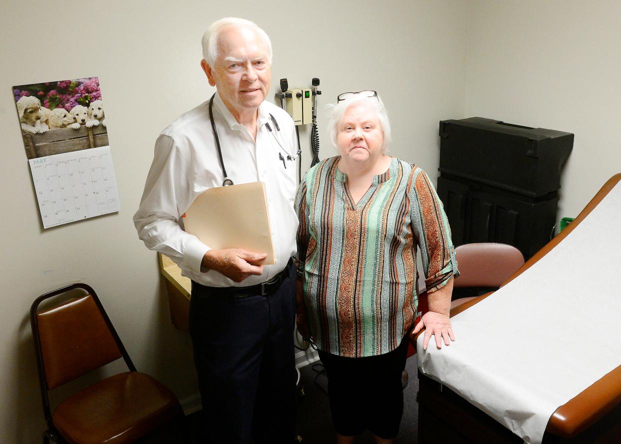 Dr. Chip Griffith, left, medical director, and Joan Jones, executive director, are seen in 2017 at the Etowah Free Community Clinic. Jones, a longtime nurse at Gadsden Pediatric Clinic, where Griffith practiced, died in December. Friends gathered Jan. 9 at Edgewood Baptist Church to celebrate her life.