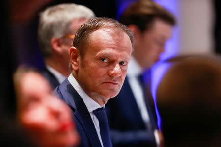 European Council President Donald Tusk attends the European Union leaders summit in Brussels, Belgium, March 23, 2018. Olivier Hoslet/Pool via Reuters