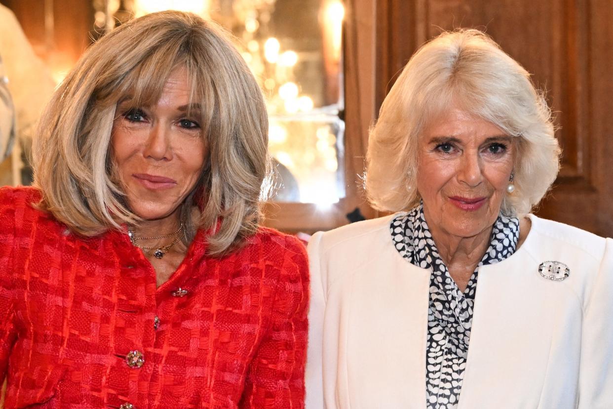 French President’s wife Brigitte Macron and Britain’s Queen Camilla launch new literary prize “Bibliotheque Nationale de France” (POOL/AFP via Getty Images)