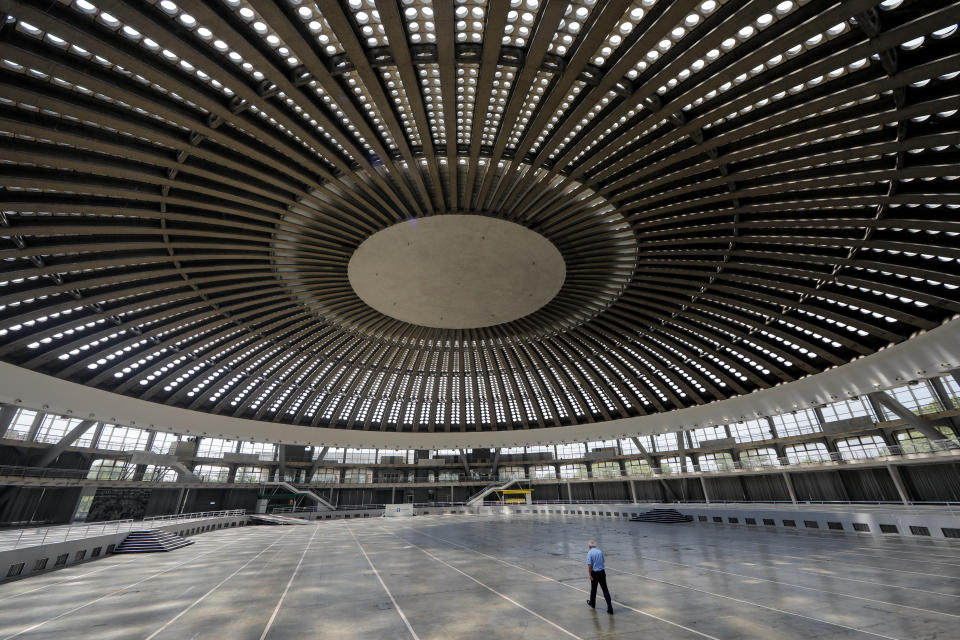 A security worker walks inside Hall 1 of the Belgrade Fair in Belgrade, Serbia. (Photo: Marko Djurica/Reuters)