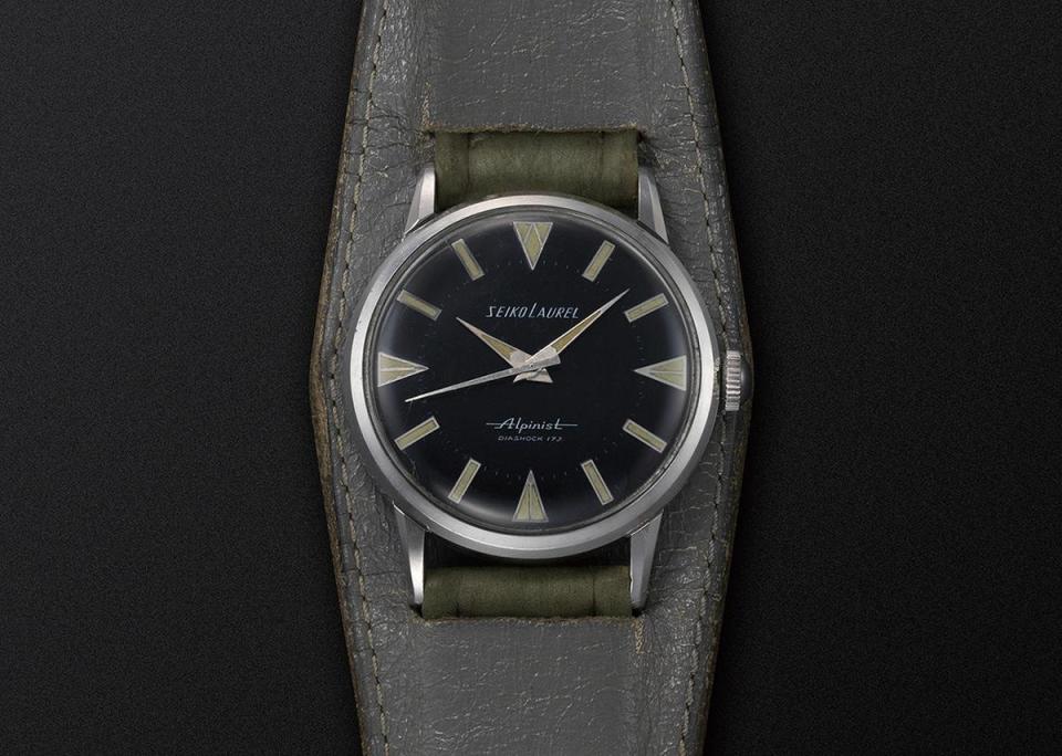 1959年初代的Seiko Laurel Alpinist腕錶，許多設計的出發點都是為了讓手錶有更好的保護性，算是品牌進軍運動錶領域的先驅之作。