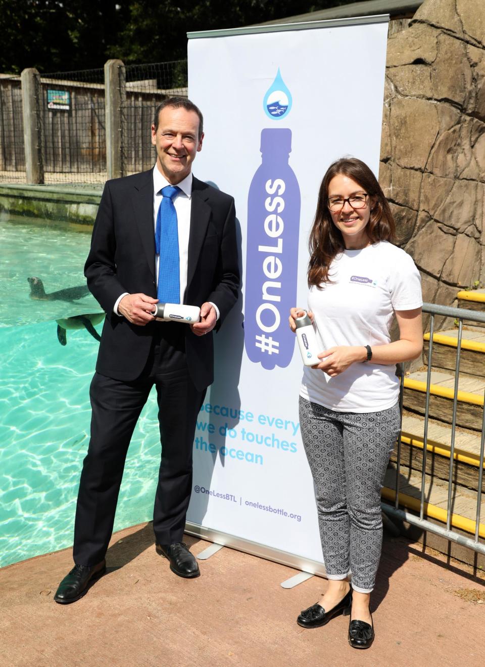 Sir Simon McDonald, Permanent Under-Secretary, FCO with Rachel Shairp, #OneLess Project Manager (ZSL)