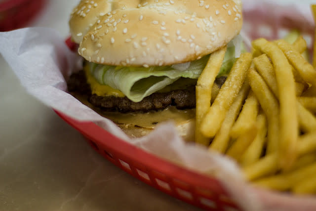 <b>Indiana: Peanut Butter Burger</b> From the Triple XXX Family Restaurant in Indiana, this peanut butter cheeseburger is the ultimate splurge.<br> <br> (Image courtesy <a href="http://www.flickr.com/photos/itatton/2395016702/" rel="nofollow noopener" target="_blank" data-ylk="slk:Tatton Partington;elm:context_link;itc:0;sec:content-canvas" class="link ">Tatton Partington</a>)