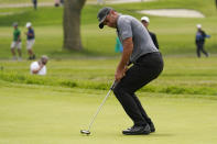 Richard Bland, of England, reacts to missing his putt on the sixth green during the second round of the U.S. Open Golf Championship, Friday, June 18, 2021, at Torrey Pines Golf Course in San Diego. (AP Photo/Gregory Bull)