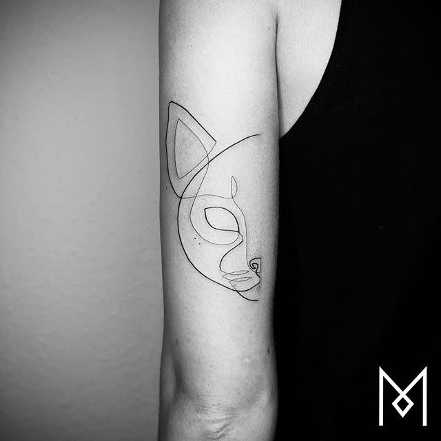 5) Single Line Cat Tattoo