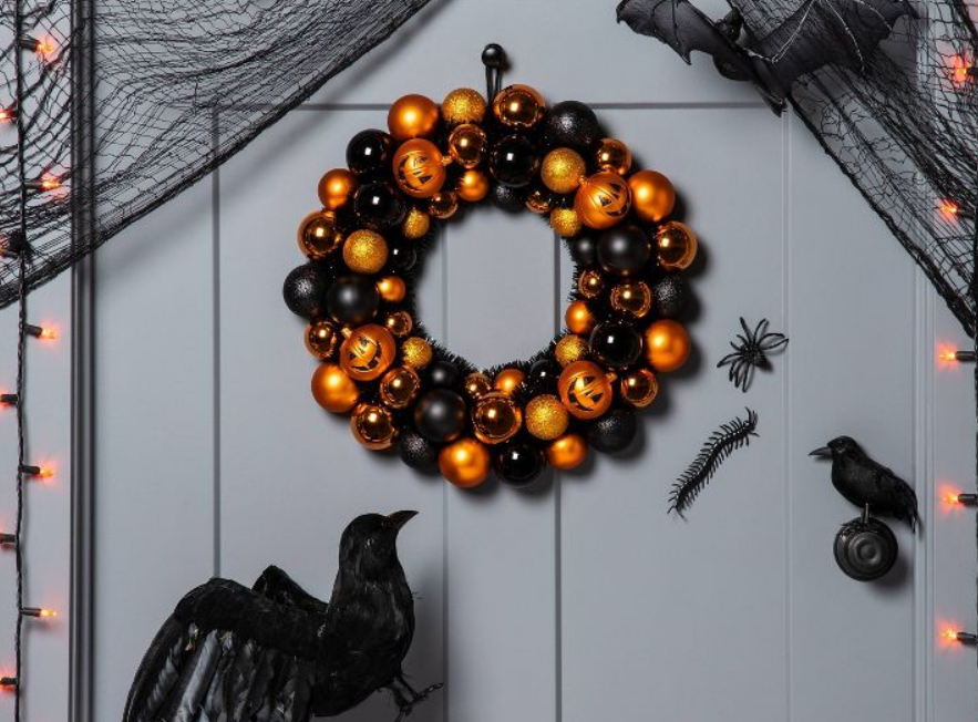 Halloween Decorations Pumpkin Orange and Black Shatterproof Halloween Wreath by Hyde & EEK! Boutique