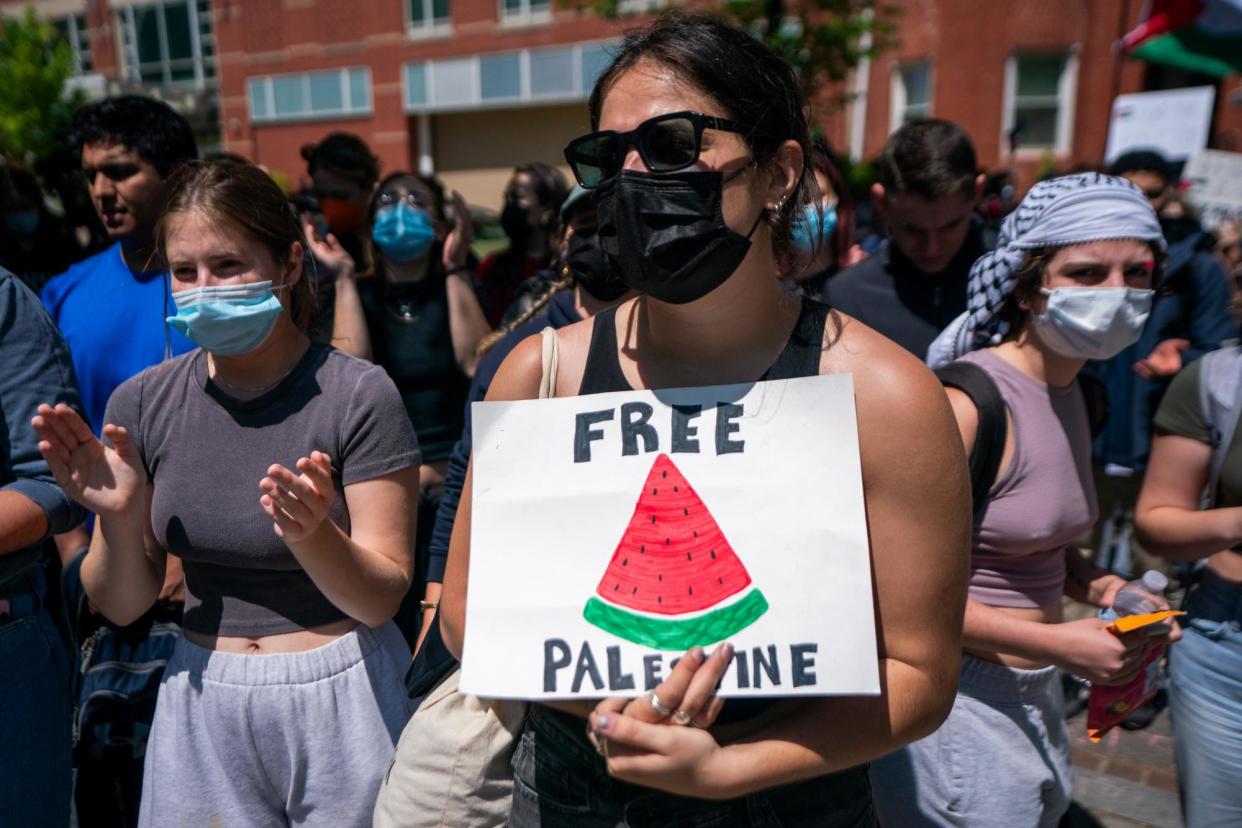 <span>Students rally in support of Palestinians at George Washington University in Washington DC on Friday.</span><span>Photograph: Shawn Thew/EPA</span>