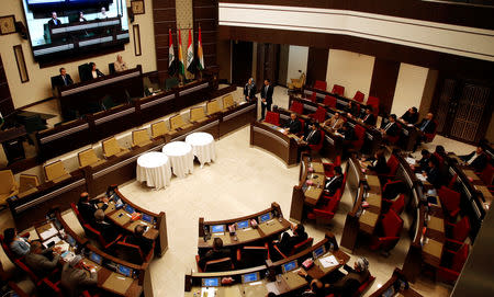 Members of the Kurdistan Region Parliament attend a session in Erbil, Iraq February 18, 2019. REUTERS/Azad Lashkari