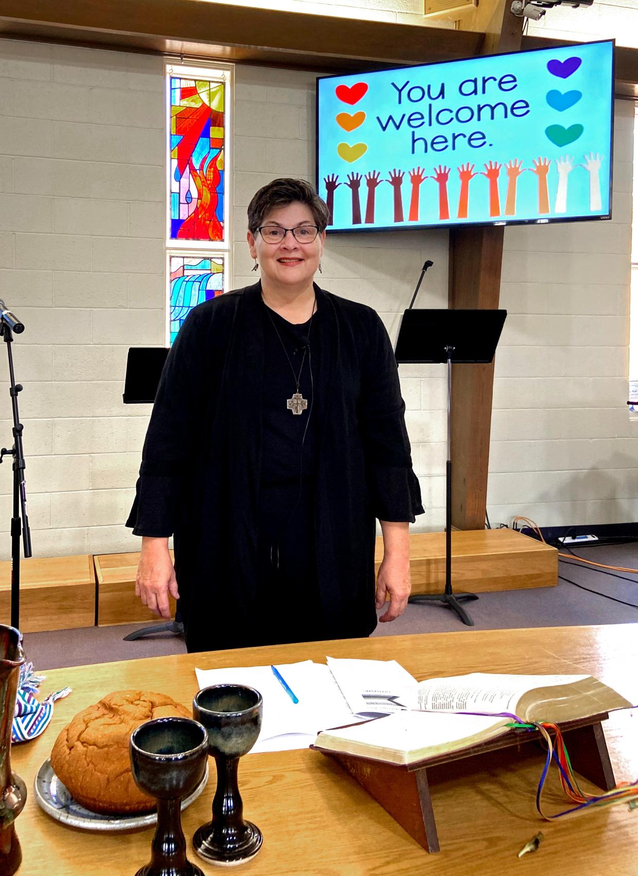 The Rev. Kathy McCallie is seen May 21 at Church of the Open Arms, the Oklahoma City church she founded 25 years ago after leaving the United Methodist Church.