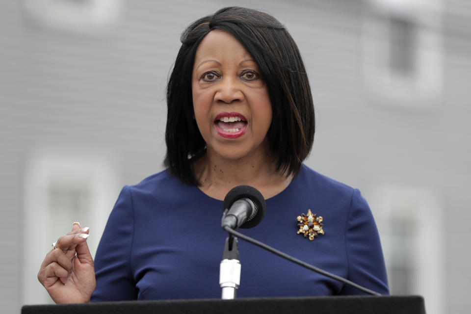 FILE - New Jersey Lt. Gov. Sheila Oliver speaks during a news conference announcing pollution lawsuits filed by the state, Wednesday, Aug. 1, 2018, in Newark, N.J. Oliver, who made history as the first Black woman to serve as speaker of the state Assembly, died Tuesday, Aug. 1, 2023. She was 71. (AP Photo/Julio Cortez, File)