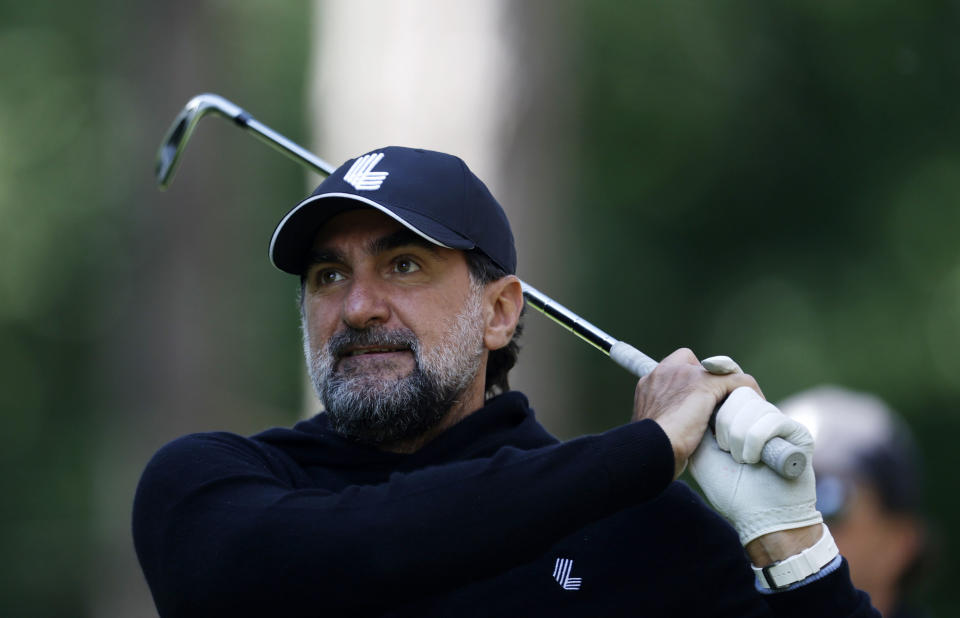 Yasir Al-Rumayyan in action during the Pro-Am at the Centurion Club, Hertfordshire, England, ahead of the LIV Golf Invitational Series, Wednesday June 8, 2022. (Steven Paston/PA via AP)