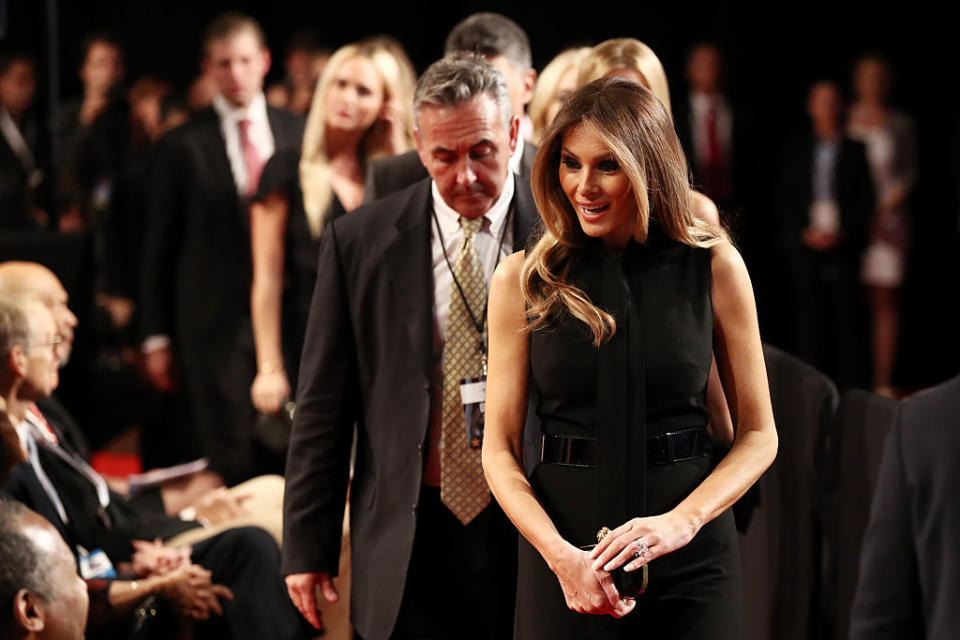 Melania Trump in a black Dolce & Gabbana jumper at the third debate. (Photo: Getty)