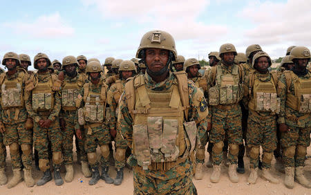 Somali military officers attend a training programme by the United Arab Emirates (UAE) at their military base in Mogadishu, Somalia November 1, 2017. REUTERS/Feisal Omar/Files