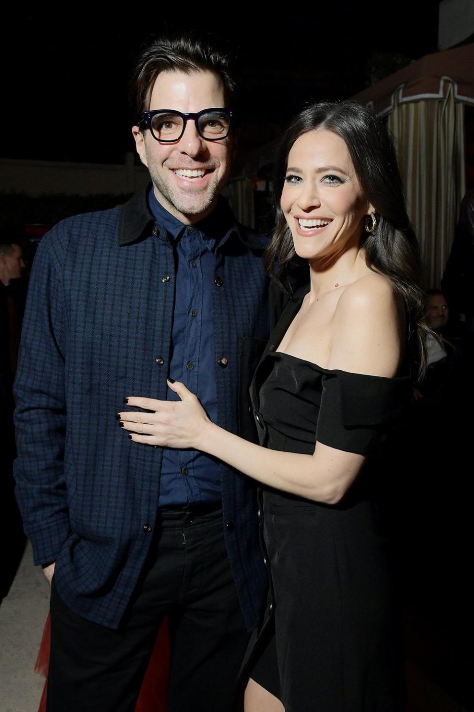 Zachary Quinto was all smiles with <em>Glow </em>actress Jackie Tohn. 