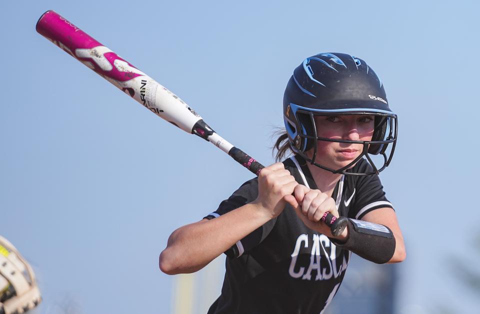 Cascade Cadets Ruby Gray (10) watches the ball on Friday, May 20, 2022, at Tri-West High School in Lizton. 