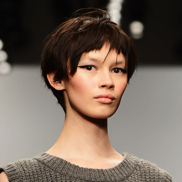 <b>Zoe Jordan <br></b><br>Models sported choppy elfin-style bobs on the catwalk.<br><br>Image © Getty