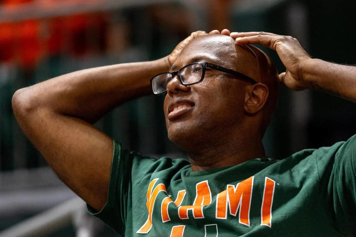 A Hurricanes fan reacts to a missed shot during the second half of an NCAA basketball game against Boston College at Watsco Center in Coral Gables, Florida on Wednesday, March 6, 2024. D.A. Varela/dvarela@miamiherald.com