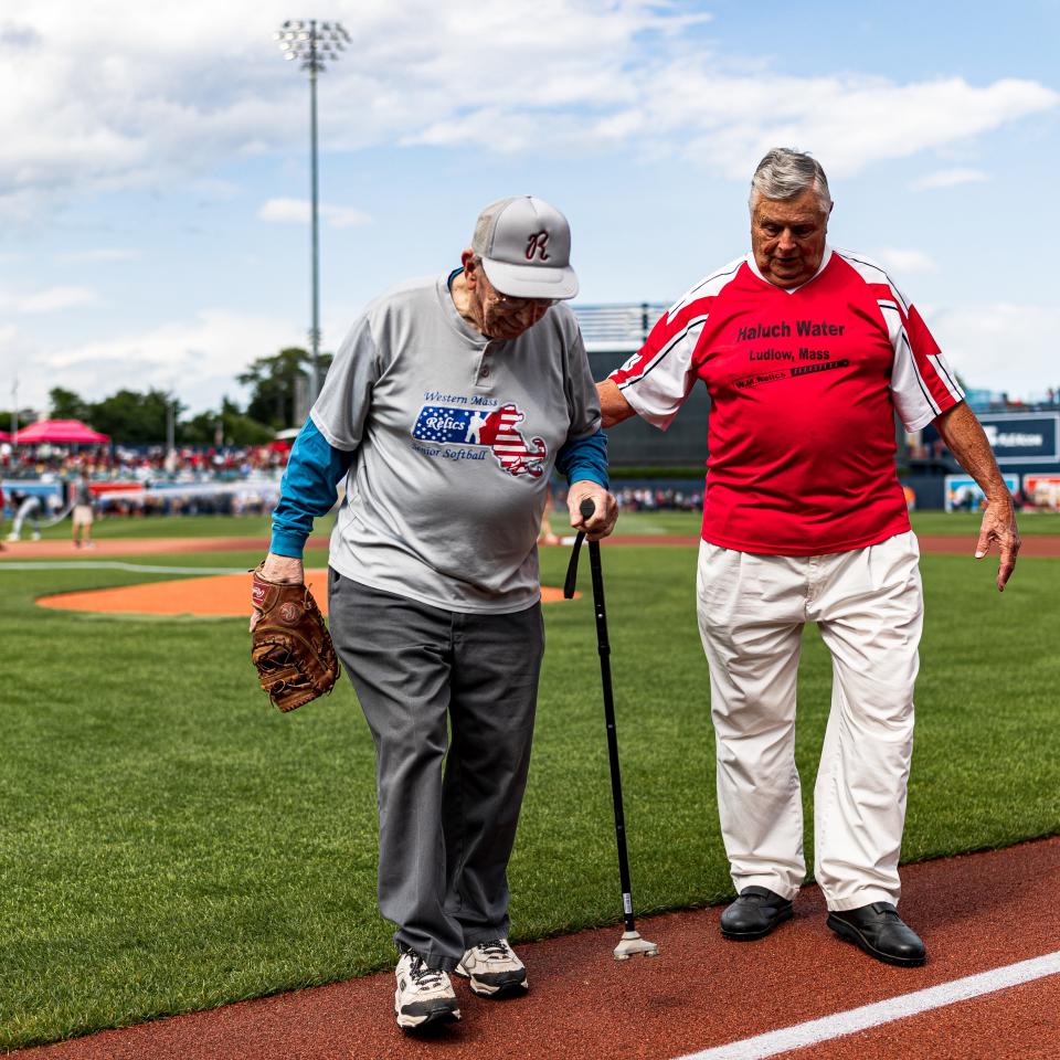 Donald Holcomb, a resident of Chicopee, is on the search for his missing baseball glove after the 87-year-old caught a ceremonial first pitch at Polar Park on June 10.