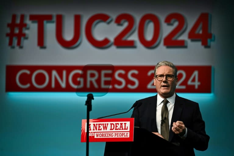 Starmer 's speech to the Trades Union Congress (TUC) was the first since Labour's was last in power in 2009 (Ben STANSALL)