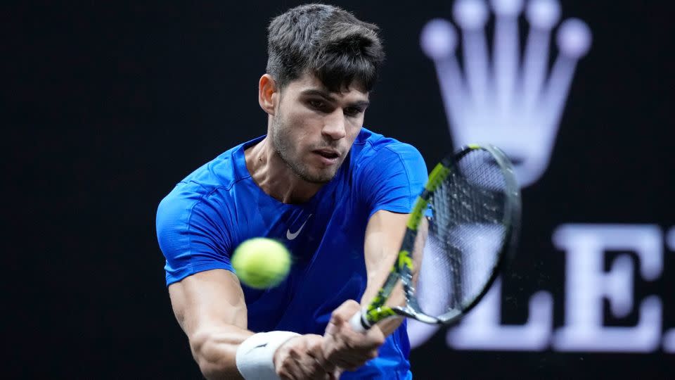 Alcaraz defeated Taylor Fritz to secure Laver Cup victory for Team Europe. - Ebrahim Noroozi/AP