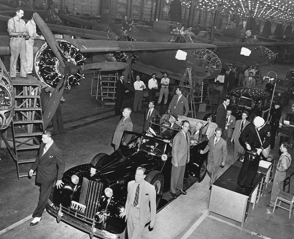 President Franklin D. Roosevelt rides in an armored car in 1942