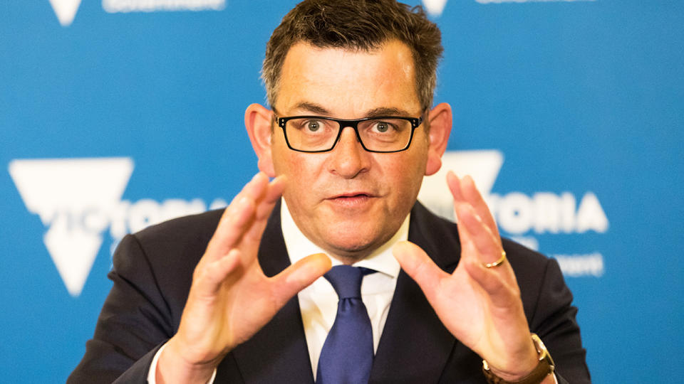 Victorian premier Daniel Andrews, pictured here speaking to the media in Melbourne.