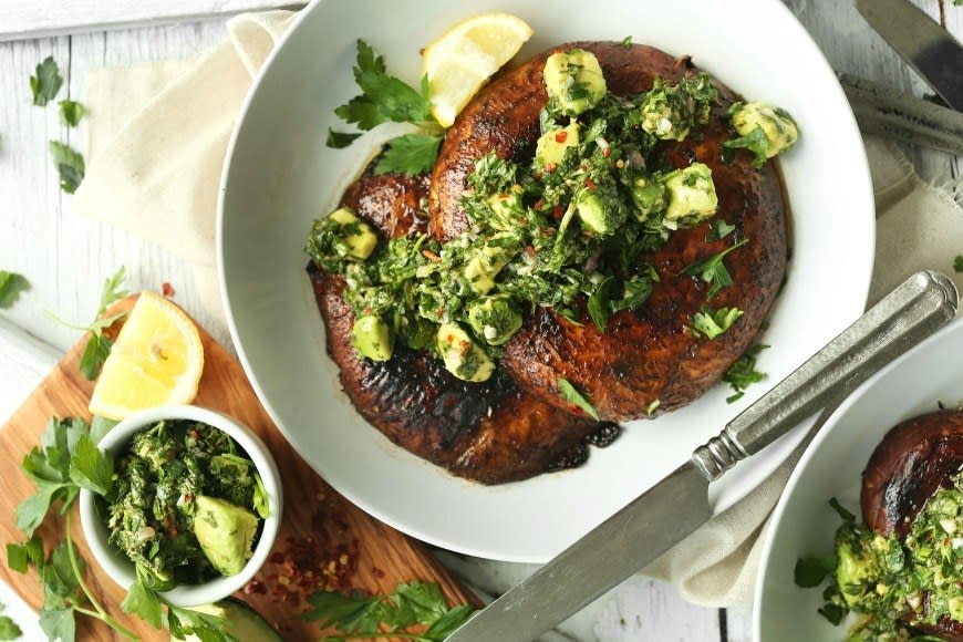 Portobello Steaks with Avocado Chimichurri from Minimalist Baker