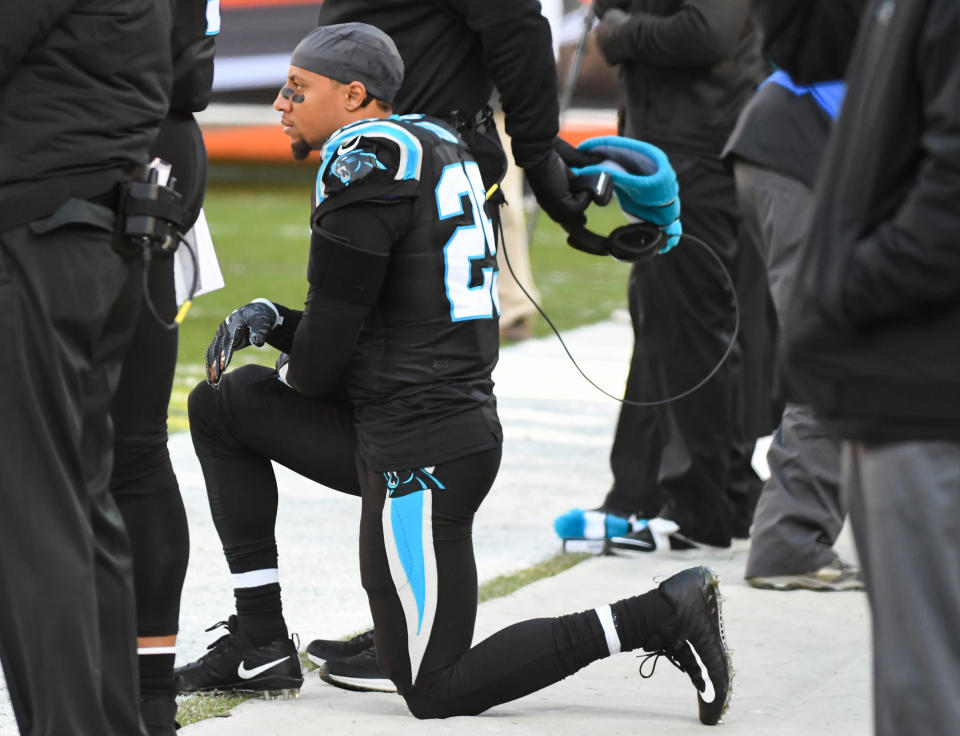 The Carolina Panthers’ Eric Reid continues to insist that he’s being targeted by NFL drug testing. (Getty)