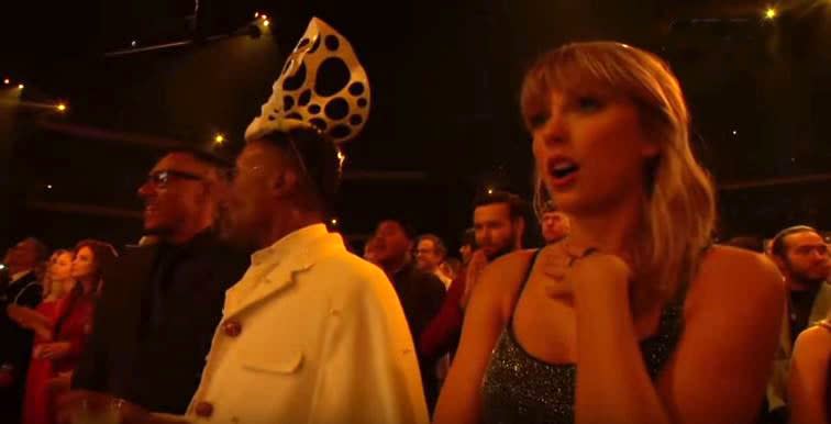 Blown away: Taylor Swift looked surprised at the performance by Camila and Shawn (ABC)