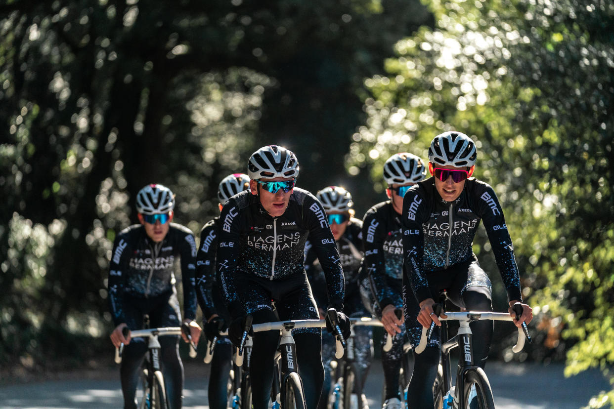  Hagens Berman Axeon ride during 2023 team camp in new black kits 