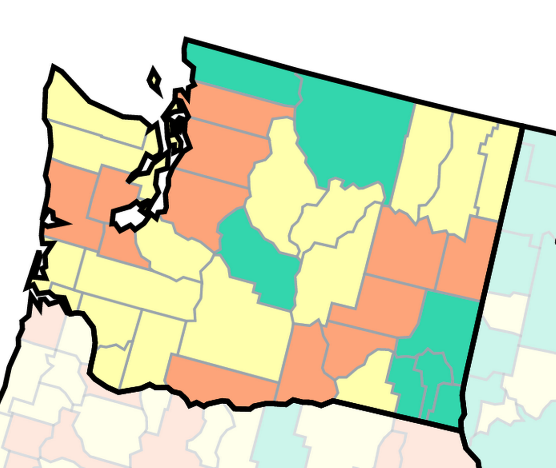 On Friday the Centers for Disease Control and Prevention rated Benton and Franklin county’s COVID-19 community transmission level as “high.” On the map, green is low, yellow is medium and orange is high.