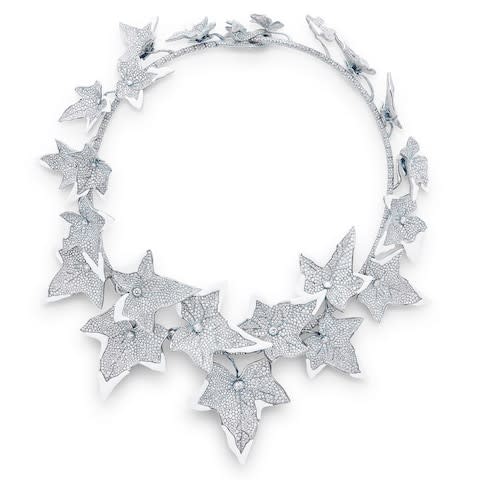 Boucheron titanium, diamond and cacholong Lierre Givre necklace