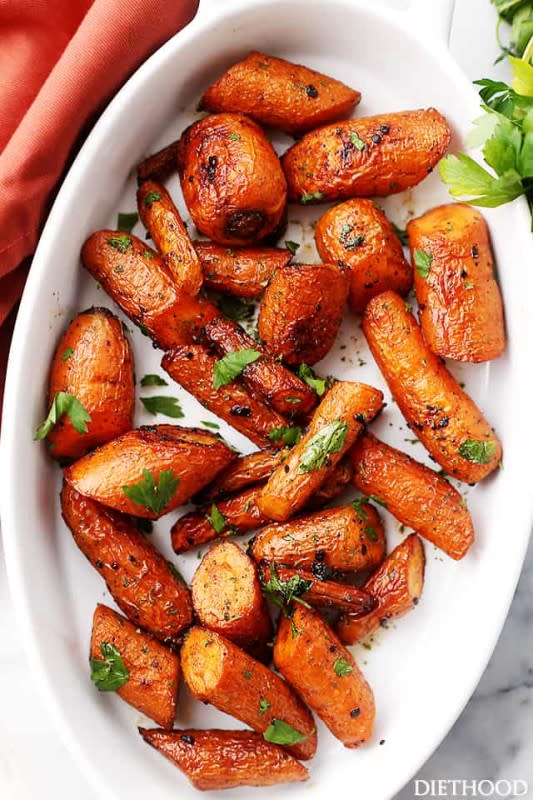 <p>Diethood</p><p>Ridiculously easy, yet tender and so incredibly delicious roasted carrots with garlic butter.</p><p><strong>Get the recipe: <a href="https://diethood.com/garlic-butter-roasted-carrots/" rel="nofollow noopener" target="_blank" data-ylk="slk:Garlic Butter Roasted Carrots;elm:context_link;itc:0;sec:content-canvas" class="link ">Garlic Butter Roasted Carrots</a></strong></p>