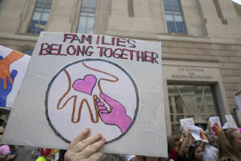 Protesters rally against the separation of immigrant families outside US Customs and Border Protection headquarters in Washington on June 19, 2018