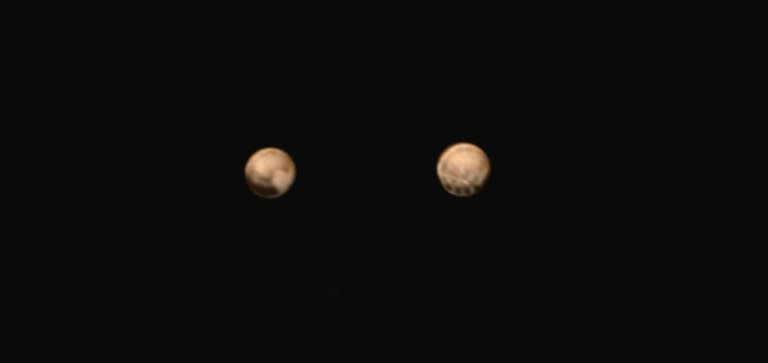 New color images from NASA's New Horizons spacecraft show two very different faces of Pluto, one with a series of intriguing spots along the equator that are evenly spaced