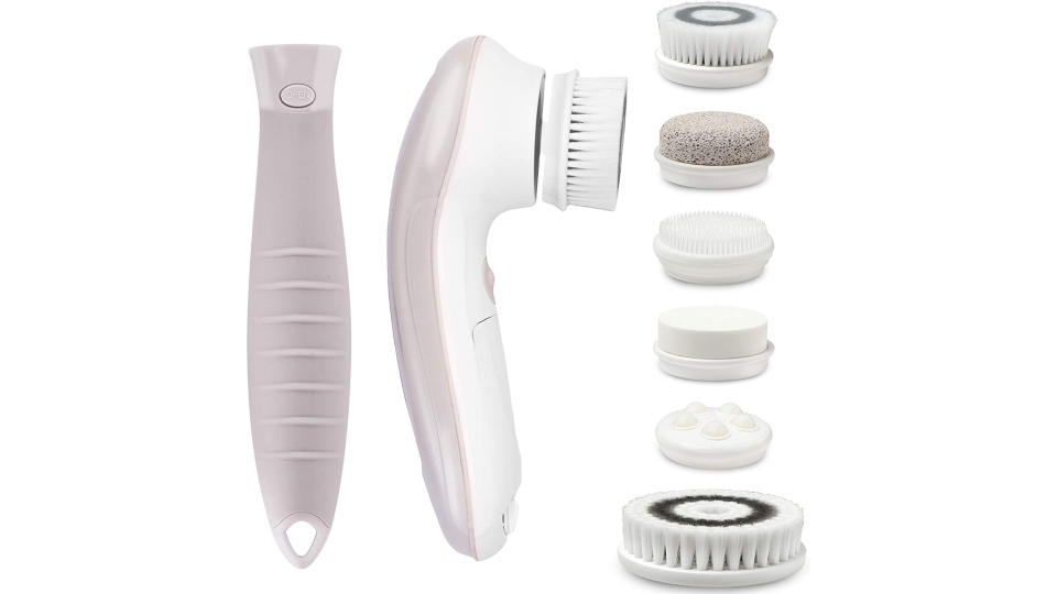 Fancii Waterproof Facial & Body Cleansing Brush System with Handle and 6 Brush Heads - 360° Rotating Spin Brush, Dove (Cora 7). (Photo: Amazon SG)