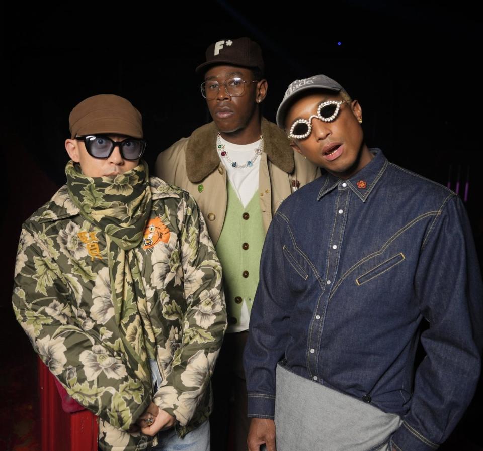 Nigo, Tyler, the Creator and Pharrell Williams at a Kenzo event (Kenzo)