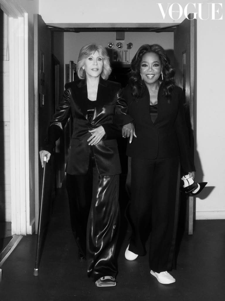Jane Fonda and Oprah pose arm in arm. Ned Rogers