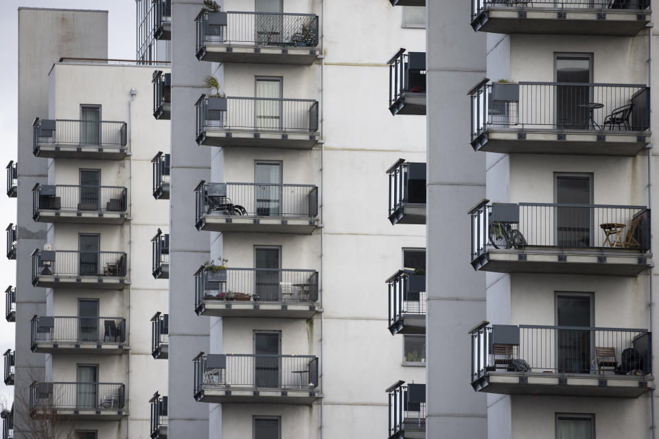 LONDON, ENGLAND - FEBRUARY 24: A general view of balconies at the Royal Artillery Quays on February 24, 2021 in London, England. Steve Day, of the Royal Artillery Quays Residents Association, is advocating for an amendment to the government's proposed Fire Safety Bill, meant to improve safety of residential buildings in the UK, many of which are still covered in flammable cladding that led to the 2017 Grenfell disaster. Mr Day warned that the current bill, as proposed, will allow building owners to pass on other safety costs beyond the replacement of cladding, pushing leaseholders 