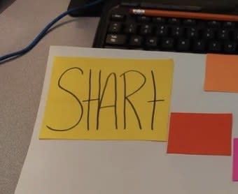 Close-up of "start" looking like "shart"