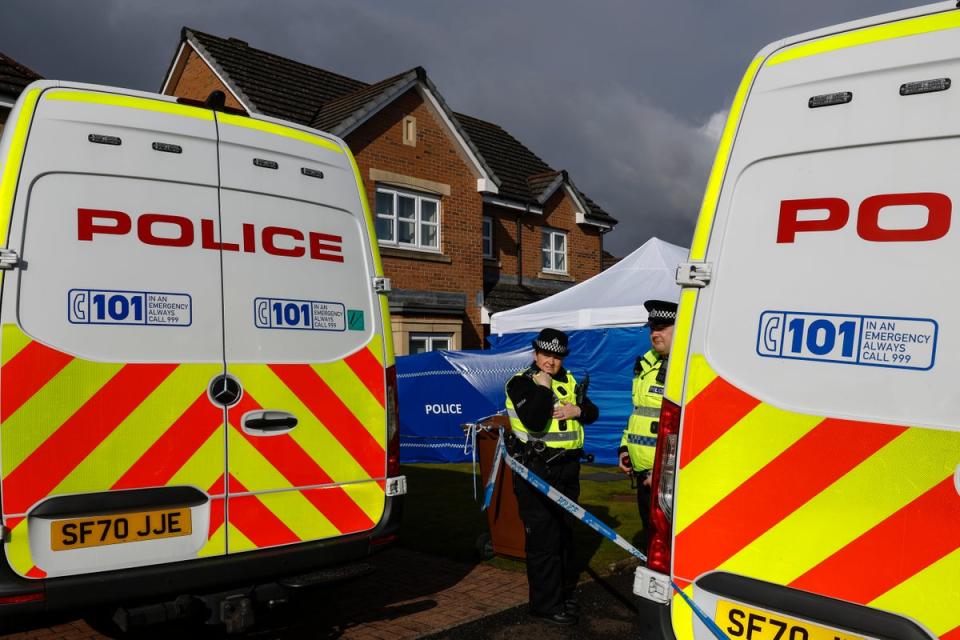 Police were stationed outside the home of Nicola Sturgeon and her husband, Peter Murrell, on Thursday (Getty Images)