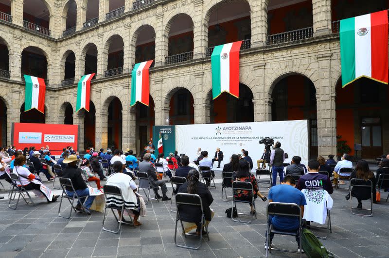 Delivery of an investigation report marking the 6th anniversary of the disappearance of the 43 students of the Ayotzinapa Teacher Training College, in Mexico City