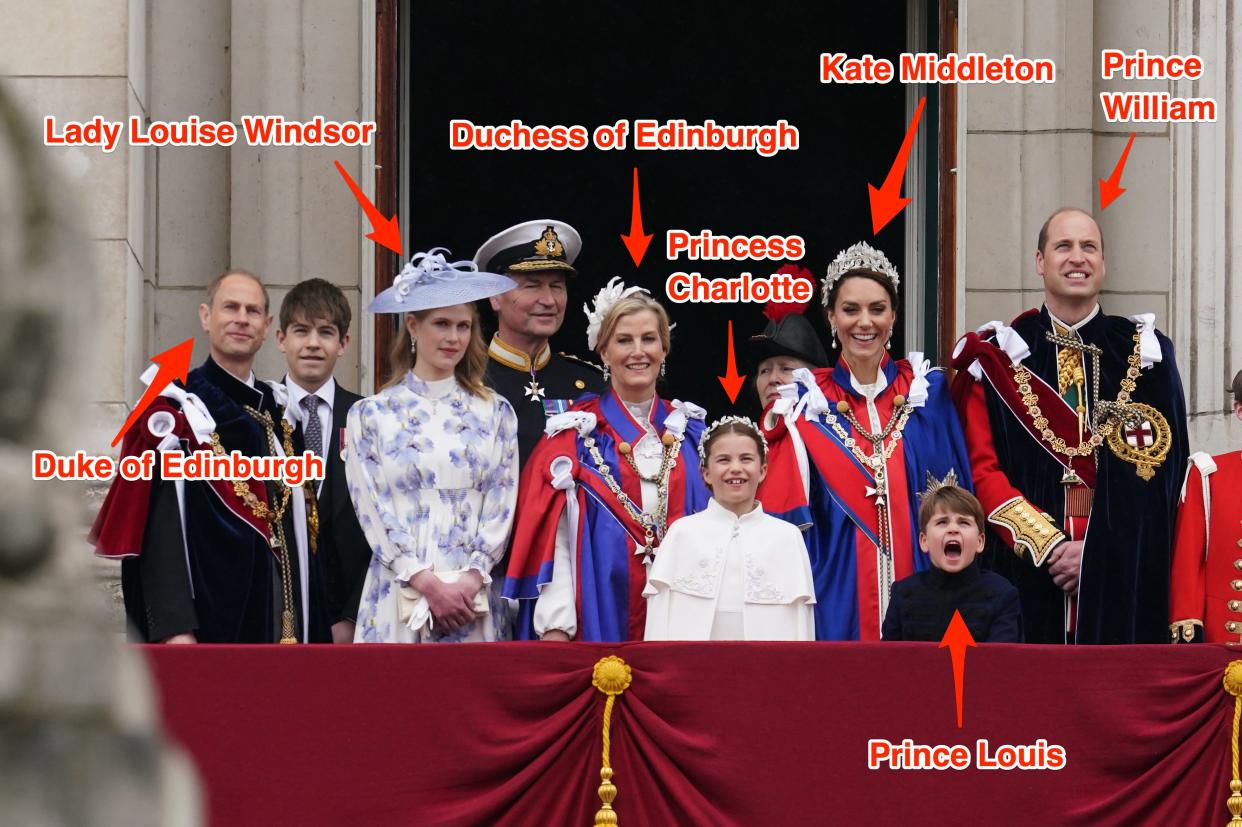 The royal family on Buckingham Palace shortly after King Charles' coronation.