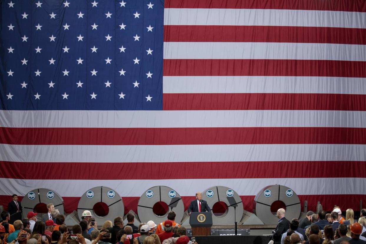 President Donald Trump speaks on July 26, 2018 at U.S. Steel's Granite City Works plant in Granite City, Illinois. (Photo: Whitney Curtis/Getty Images)