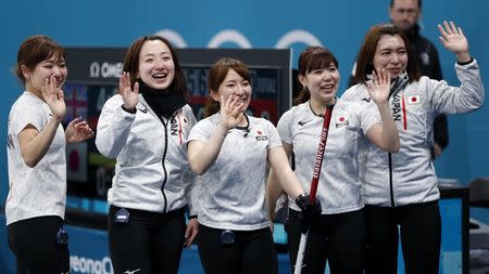 Curling - Pyeongchang 2018 Winter Olympics - Women's Bronze Medal Match - Britain v Japan - Gangneung Curling Center - Gangneung, South Korea - February 24, 2018 - Vice-skip Chinami Yoshida of Japan and her teammates, skip Satsuki Fujisawa, second Yumi Suzuki, lead Yurika Yoshida and alternate Mari Motohashi, react after winning. REUTERS/John Sibley