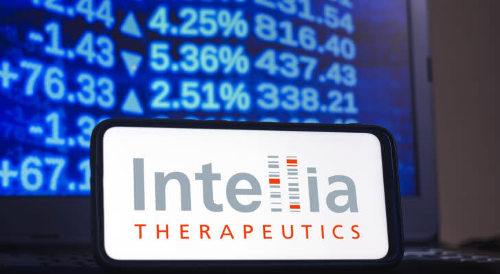 Intellia Therapeutics (NTLA Stock) logo on a smartphone screen.