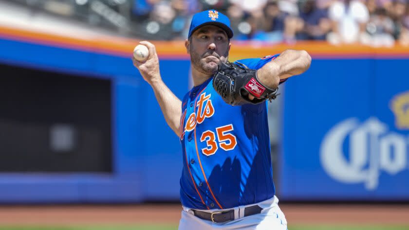 New York Mets pitcher Justin Verlander delivers it against the Washington Nationals on July 30, 2023, in New York.