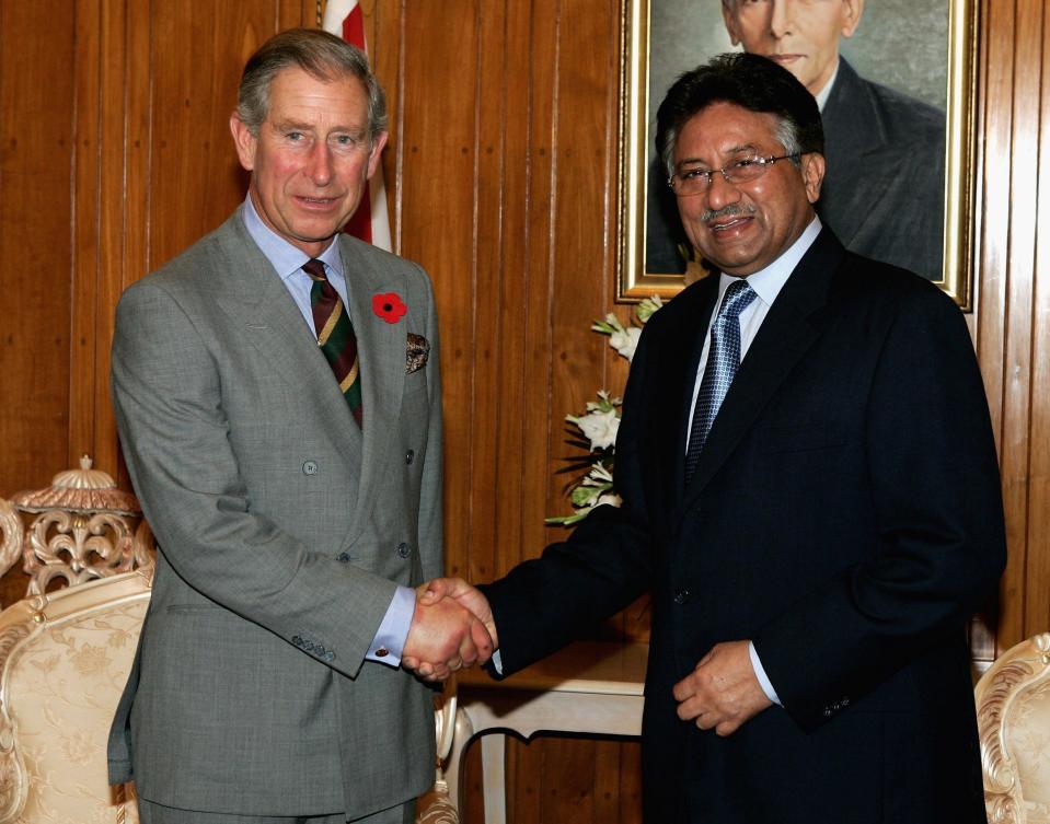 Prince Charles, as he then was, meets General Musharraf at the President's Palace in Islamabad during his visit in 2006 - Tim Graham/Corbis via Getty