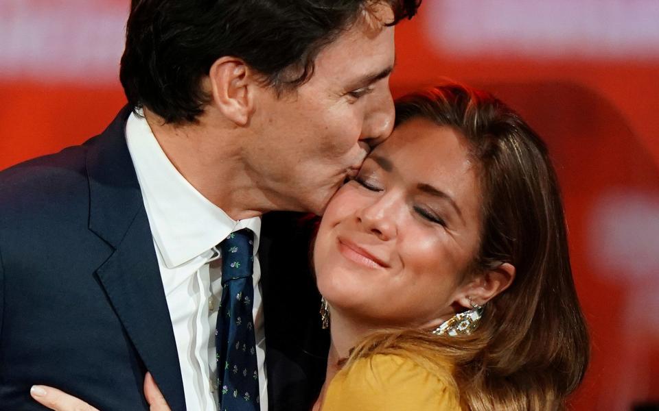 Canadian Prime Minister Justin Trudeau and his wife Sophie in Quebec last October. Mrs Grégoire Trudeau has coronavirus. - Reuters